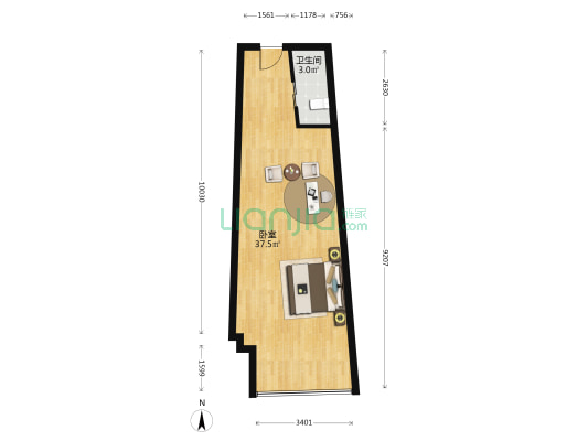 现代之星 1室0厅1卫 59平方