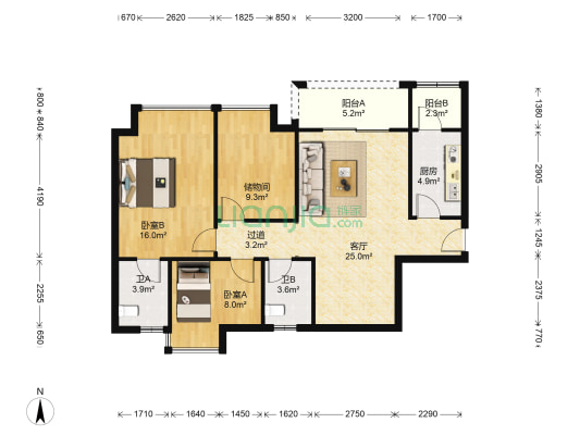 顺德碧桂园芷兰湾 2室1厅2卫 93平方