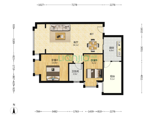 时代水岸.海悦湾 2室1厅1卫 91平方