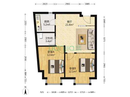 威嘉白金领域 2室1厅1卫 77平方