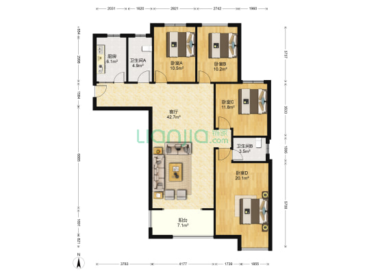 九龙国际 4室1厅2卫 141平方