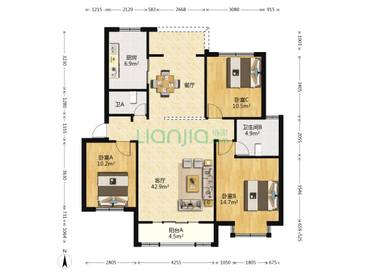 香槟小镇 3室1厅2卫 120平方