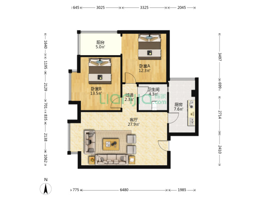 紫东梵谷二期 2室1厅1卫 89平方