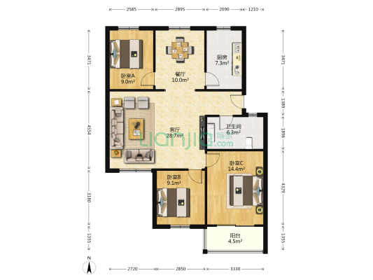 泾渭苑三区 3室2厅1卫 108平方