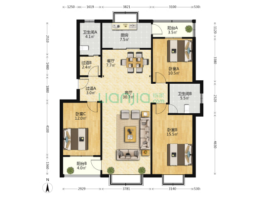 日月星辰 3室2厅2卫 133平方