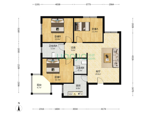 林溪森园 3室1厅2卫 118平方