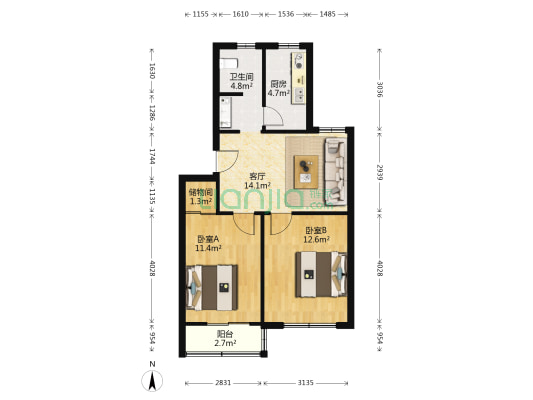 万泰花园 2室1厅1卫 66平方