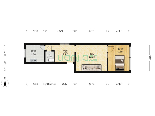 马号街33号 1室1厅1卫 46平方