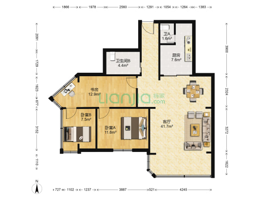 大起公寓 3室1厅2卫 45平方