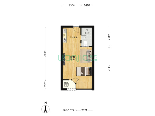 金莎公馆 1室0厅1卫 45平方