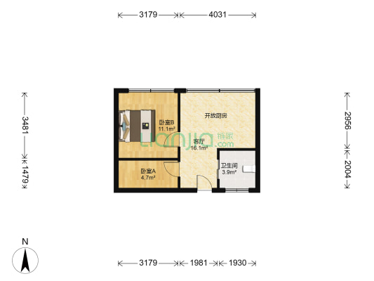 星月湾西区 2室1厅1卫 43平方
