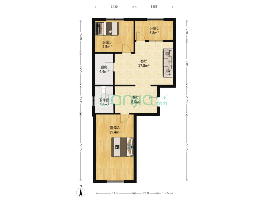 省电建三公司机关院小区 3室2厅1卫 98平方