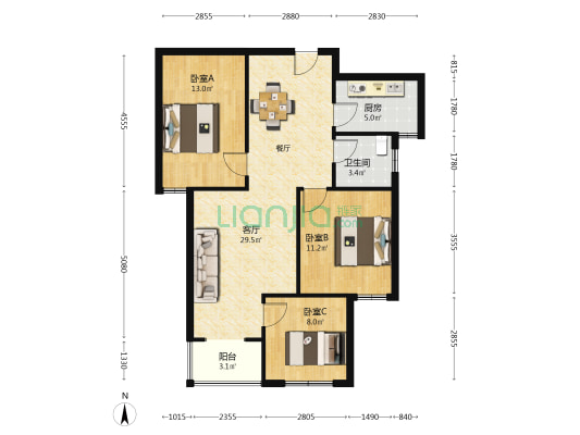 首府花园 3室1厅1卫 98平方