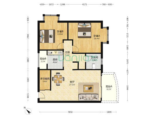 花街18枫华苑 3室1厅1卫 103平方