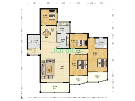 民贸花园 4室2厅2卫 147平方