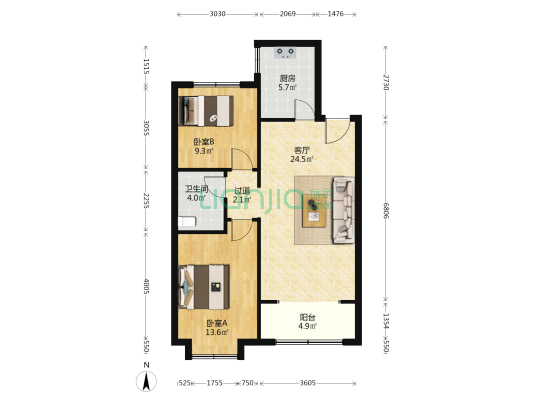 直隶新城文苑 2室1厅1卫 97平方