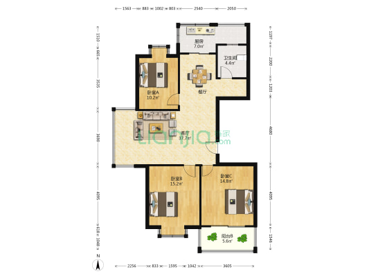 华府天地 3室1厅1卫 118平方