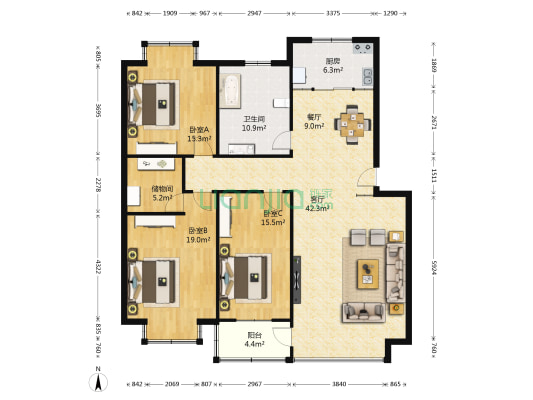 远景花园滋欣苑 3室2厅1卫 147平方