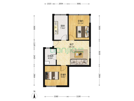 蟠桃宫路1号 2室1厅1卫 64平方