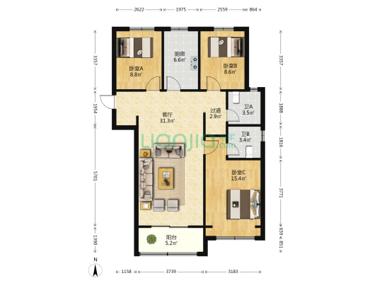 许昌铂悦山花园 3室1厅2卫 114平方