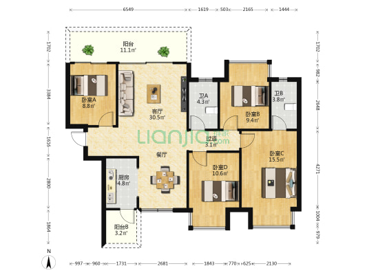 中路雅苑 4室1厅2卫 124平方