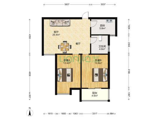 新城尚府 2室1厅1卫 86平方