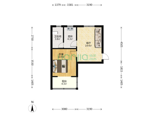 金香苑 1室1厅1卫 50平方