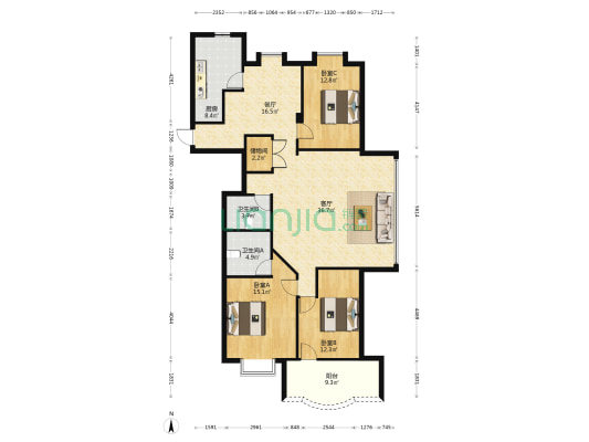 都市晴空 3室2厅2卫 136平方