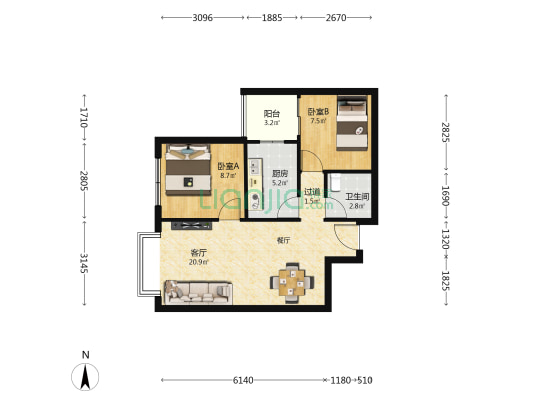 华景苑 2室1厅1卫 68平方