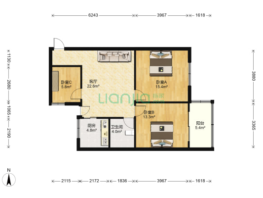江扬路 3室1厅1卫 90平方