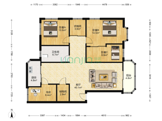 温州伯爵山庄 4室1厅1卫 123平方