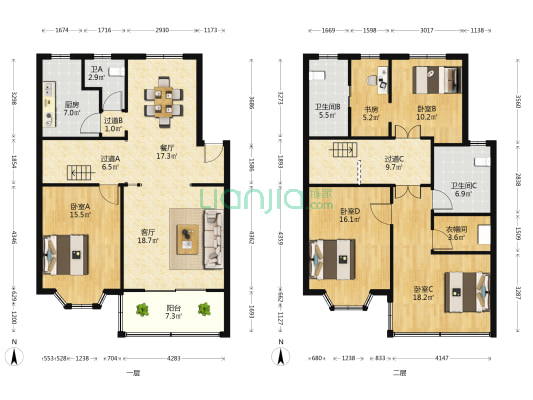 富康花苑 5室2厅3卫 178平方