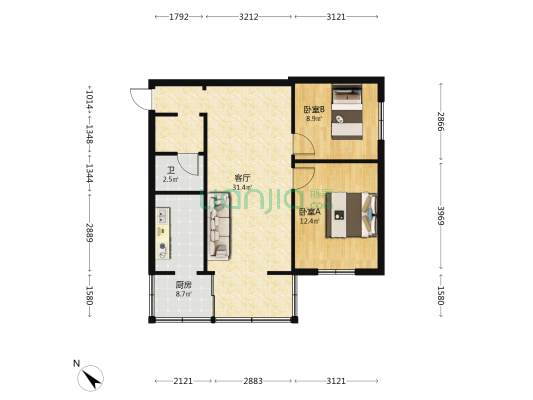 郭家桥北街2号院 2室1厅1卫 69平方