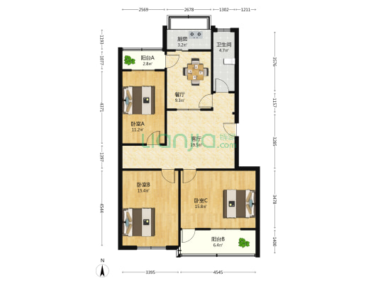 洪家楼西路90号 3室2厅1卫 107平方