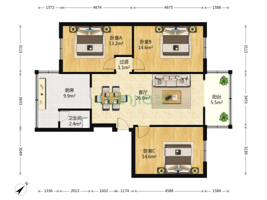 吉祥里 3室1厅1卫 91平方