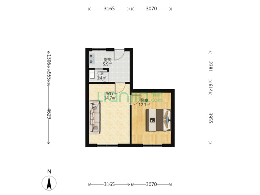 省直机关宿舍 1室1厅1卫 48平方