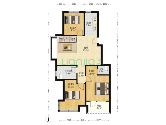 北岭顺城合院 3室1厅2卫 94平方