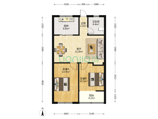 六环综合楼 2室1厅1卫 92平方