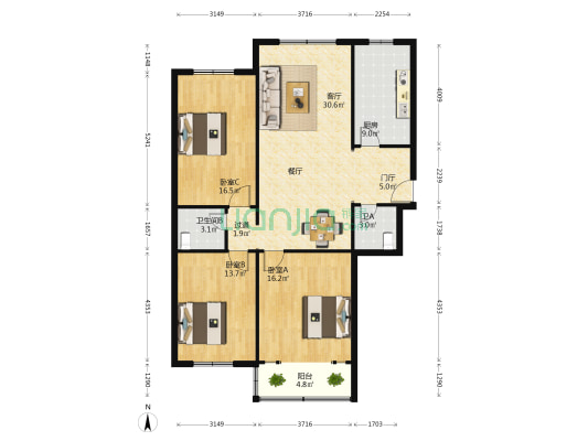四方木业 3室1厅2卫 116平方