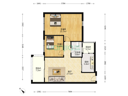 雅宝新城英伦世家(三区) 2室1厅1卫 96平方