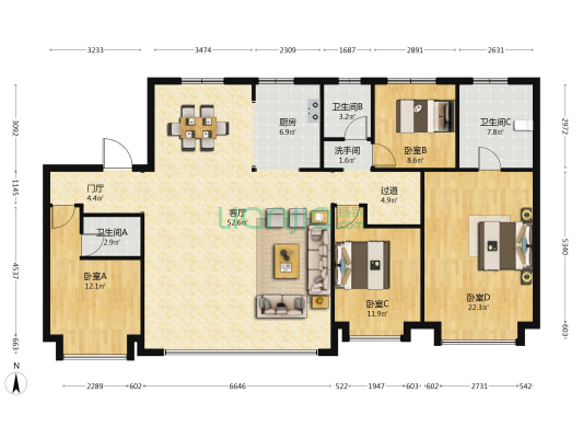 保利和光尘樾北区 4室1厅4卫 185平方