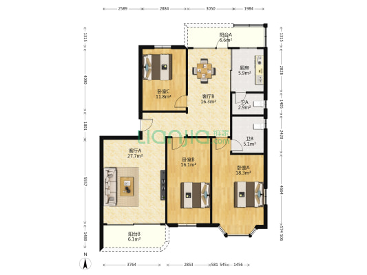 汇丰花园 3室2厅2卫 133平方