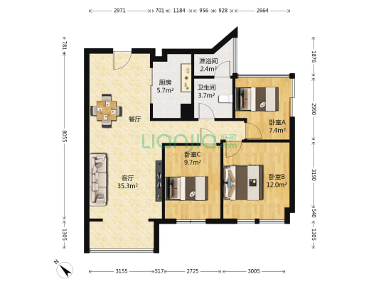 未来方舟H2组团 3室1厅2卫 93平方