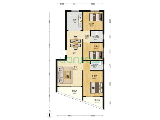同创街 3室1厅2卫 96平方