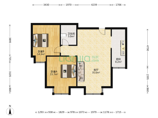 山水泉城 2室1厅1卫 106平方