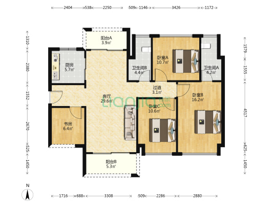 中国铁建领秀公馆 4室1厅2卫 118平方