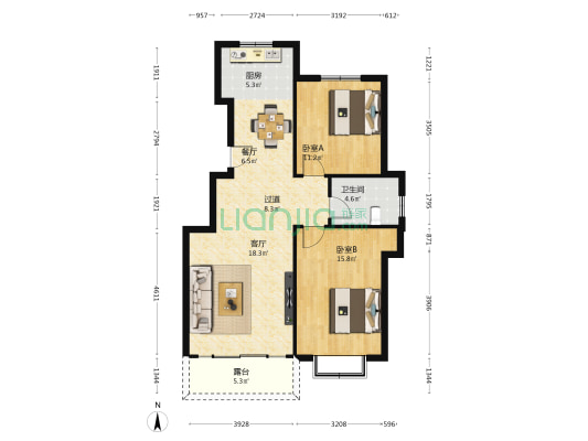 钱裕园小区 2室2厅1卫 92平方