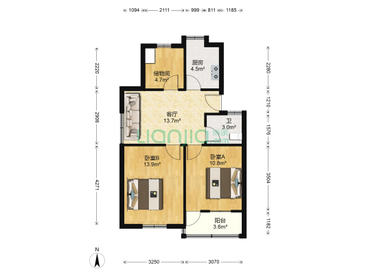 栅堰社区 2室1厅1卫 65平方
