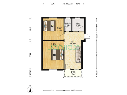 花亭新村 2室1厅1卫 61平方