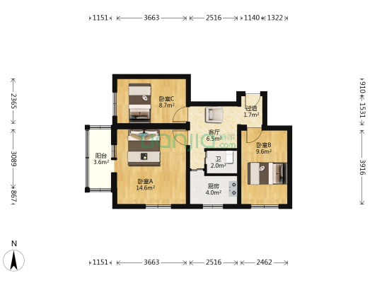 中兴巷 3室1厅1卫 68平方